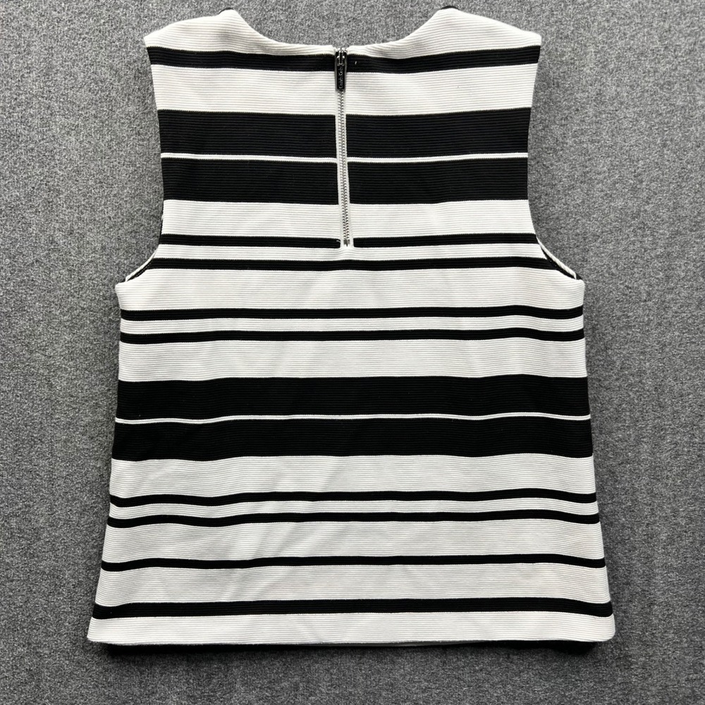 Calvin Klein Tank Top Women Small? Black White Striped Sleeveless Exposed Zipper